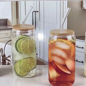 Two 16oz High Quality Glass Bamboo Drinkware